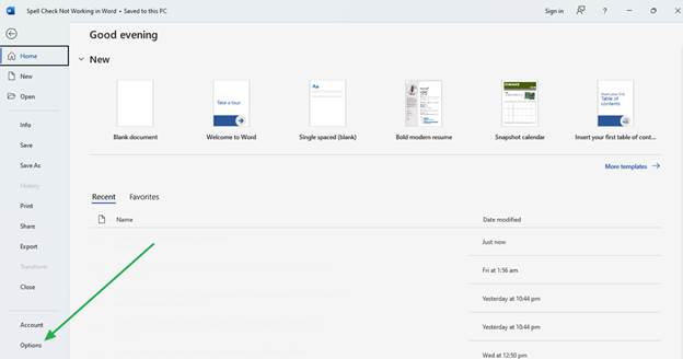 File tab and the Options feature in MS Word