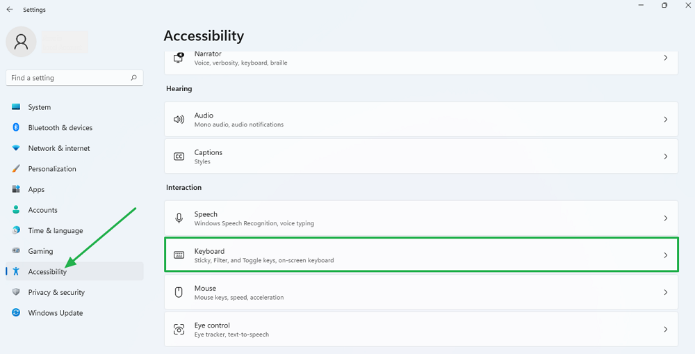 Accessibility feature in Settings